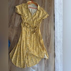 Floral Yellow Button-Up Dress